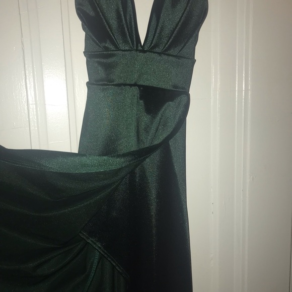 Emerald Green Split Prom Dress - Picture 3 of 7